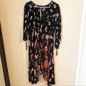 Angie Black Rose Floral Long Sleeve Dress